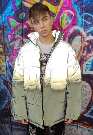 Reflective bomber luminous cotton padded jacket in grey