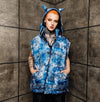 Paisley bomber handmade detachable bandanna puffer tie-dye jacket cashew print bomber two sided gradient jacket in blue