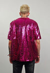 Pink sequin top embellished luxury embroidered shiny t-shirt