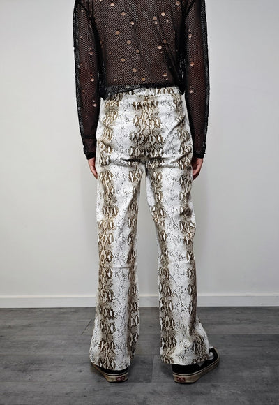 Snake print jeans white python print slim denim trousers