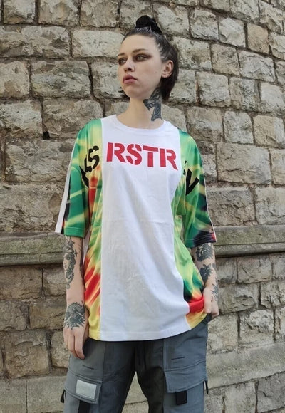 Tie-dye tropical t-shirt stitched acid fluorescent tee white