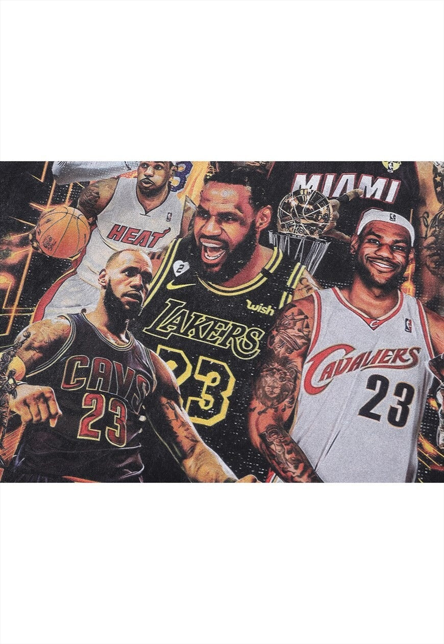 Vintage wash basketball player t-shirt James Lebron top grey