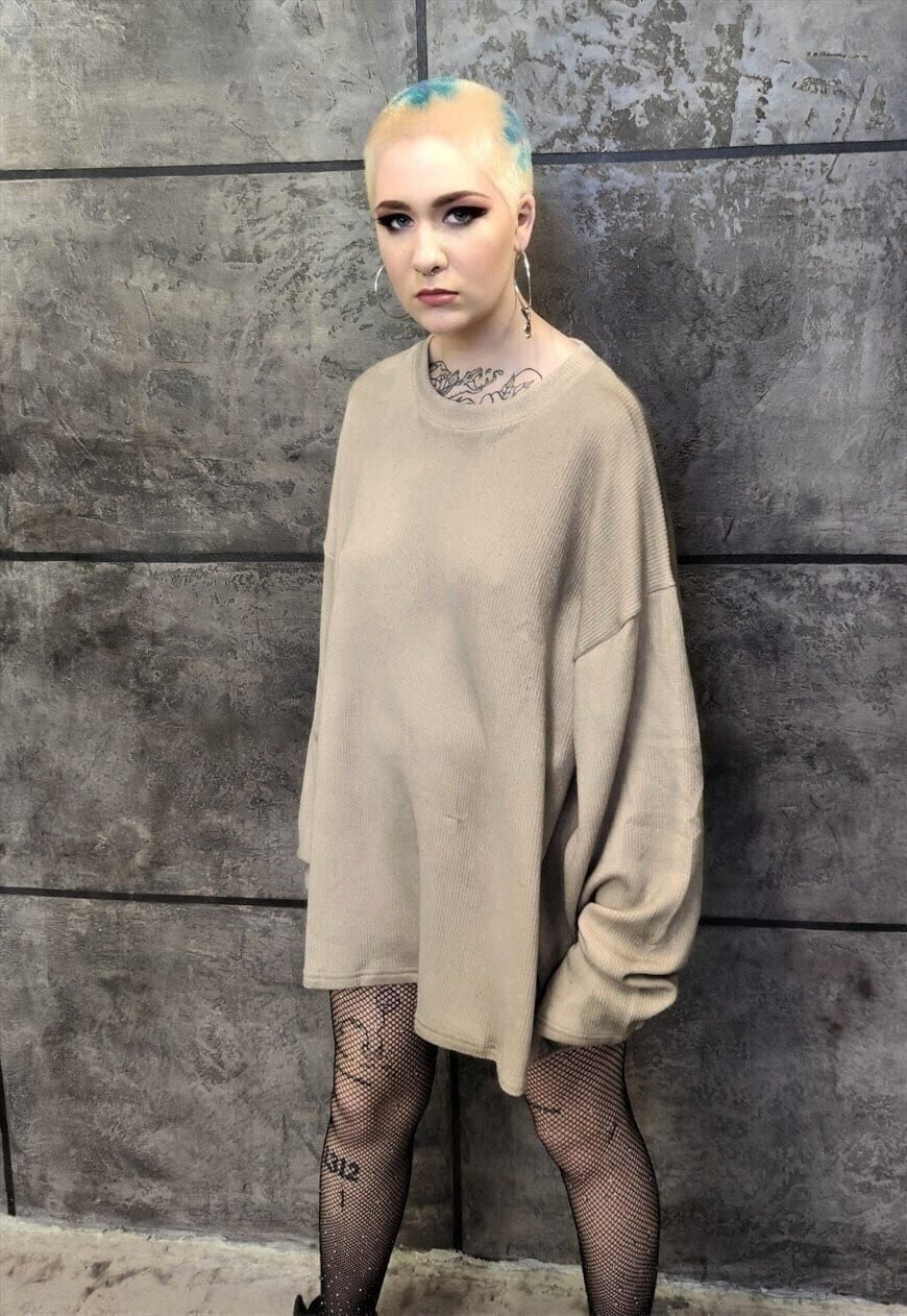 Dirty oil wash thin sweatshirt distressed long jumper cream