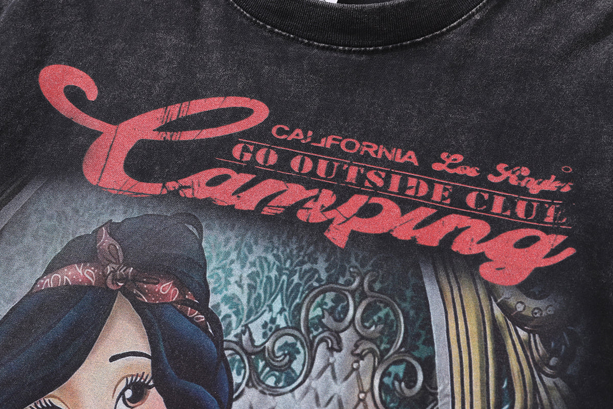 Modern princess t-shirt Snow white print tee retro cartoon top in vintage grey