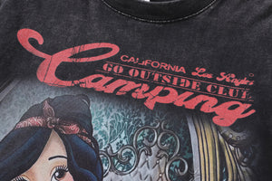 Modern princess t-shirt Snow white print tee retro cartoon top in vintage grey