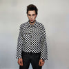 Button up check bomber jacket Chequerboard varsity SKA aviator chess pattern coat in black and white