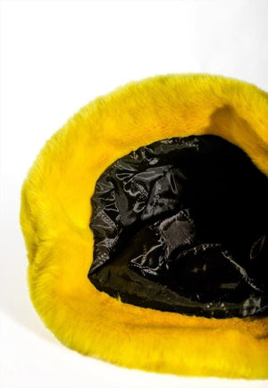 Festival faux fur bucket hat fluffy neon hat rave cap yellow