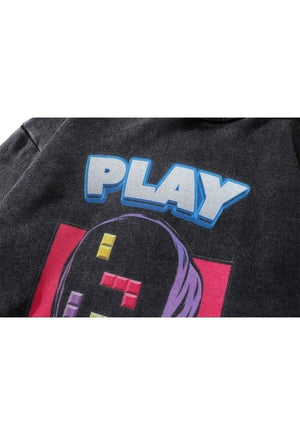 Tetris hoodie retro game pullover computer top in acid grey