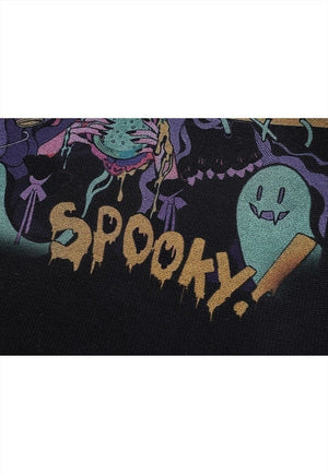 Anime sweater spooky jumper ripped knitted Kawaii top black