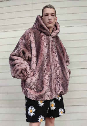 Snake fleece jacket hand made python bomber in pastel pink