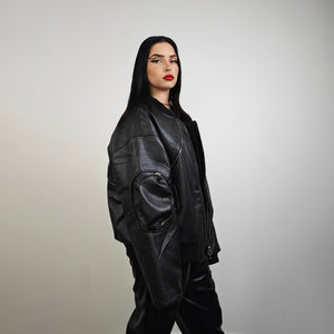 Faux leather varsity hip-hop college bomber racing MA1 coat