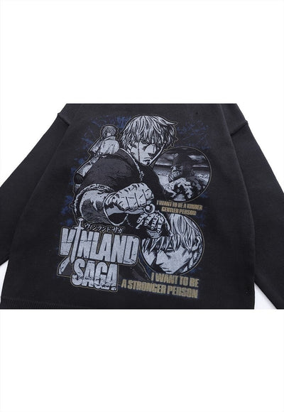 Vinland Saga sweater anime knit distressed Manga jumper grey