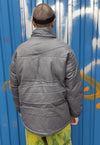 PU leather quilted bomber rubber padded puffer jacket grey