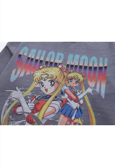 Sailor Moon sweater knitted distressed Anime jumper beige