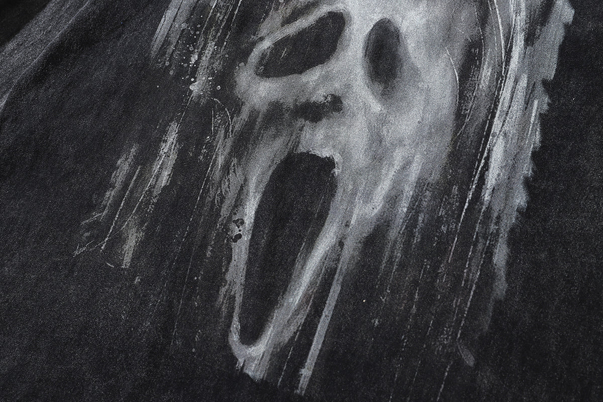 Scream t-shirt scary mask print tee creepy print top in vintage grey