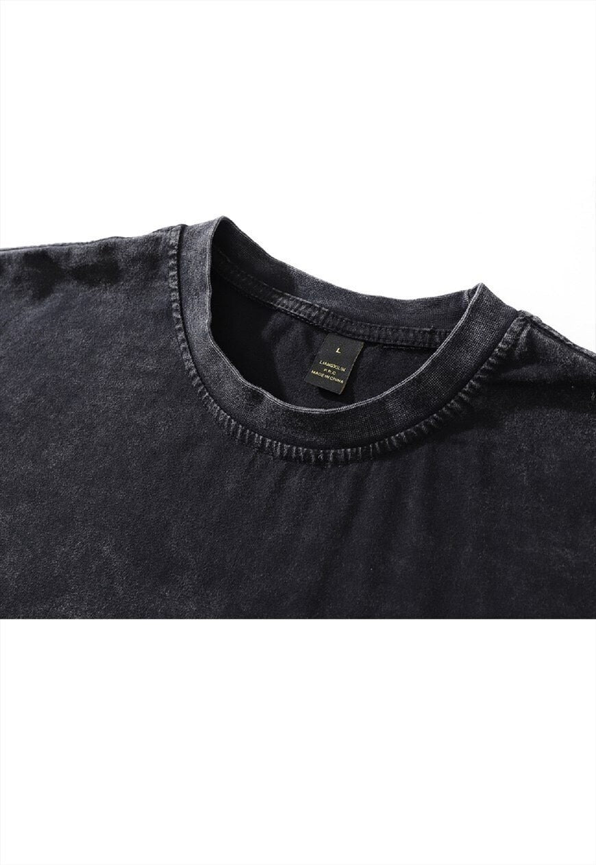 Hip-hop print t-shirt retro rapper tee grunge top in grey