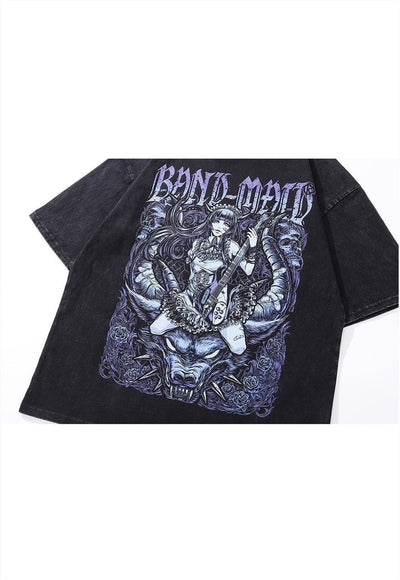 Band maid t-shirt Japanese tee vintage wash band top grey