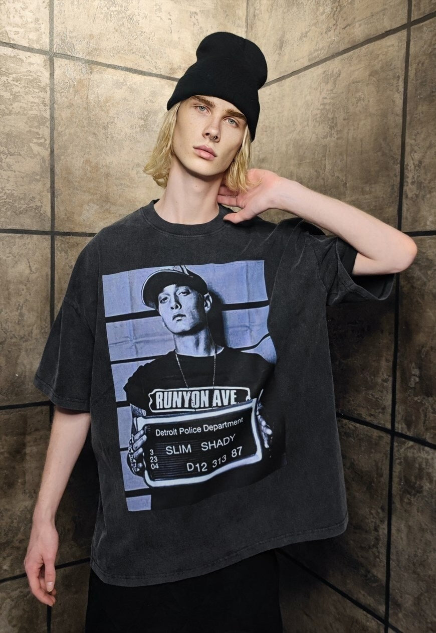 Rapper t-shirt premium vintage wash grunge hip-hop tee grey