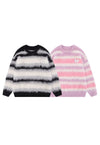 Striped sweater fluffy knitted jumper soft fleece in pink