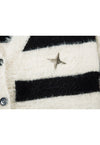 Fluffy striped cardigan fuzzy zebra jumper knitted top white