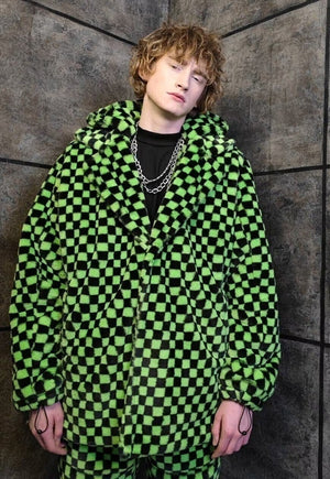 SKA check fleece coat handmade 2in1 Vans trench jacket green