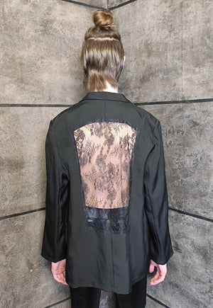 Transparent mesh blazer reworked see-through jacket in black