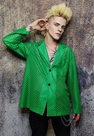 Transparent blazer see through mesh jacket check coat green