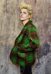 Plaid fleece blazer woollen check jacket retro bomber green