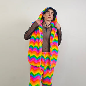 Rainbow fleece jacket psychedelic hood festival glitch rave bomber unicorn carnival overcoat LGBT jumper gay pride pullover burning man top