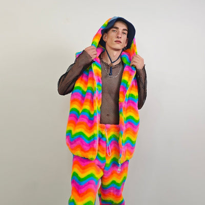 Rainbow fleece jacket psychedelic hood festival glitch rave bomber unicorn carnival overcoat LGBT jumper gay pride pullover burning man top