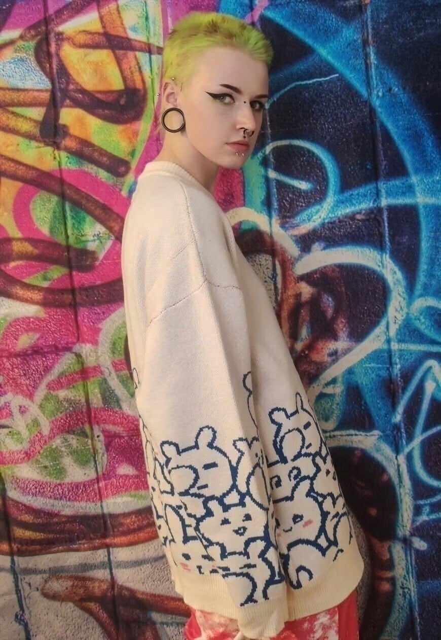 Bunny sweater rabbit top cable knit animal jumper cream