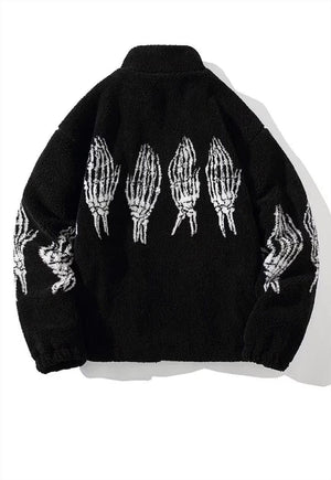 Skeleton fleece jacket faux fur skeleton bomber jacket black