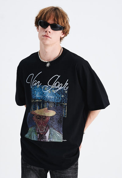 Van Gogh t-shirt artist print tee retro grunge top in black