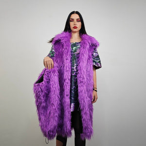 Purple haze faux fur sleeveless jacket long fuzzy lilac gilet Eras vest top festival fluffy violet coat lavender bomber neon shaggy rave mac