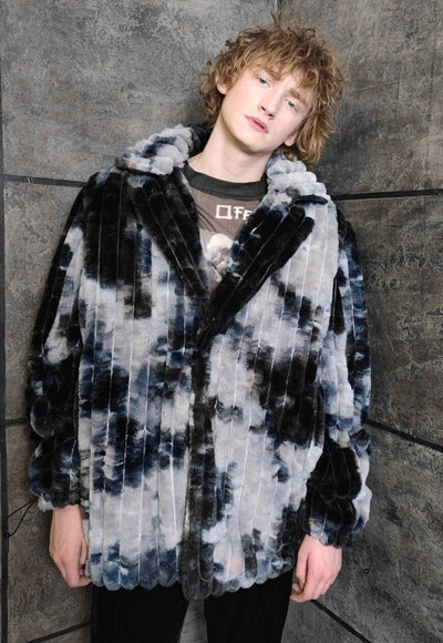 Tie-dye fleece coat handmade 2in1 gradient trench jacket