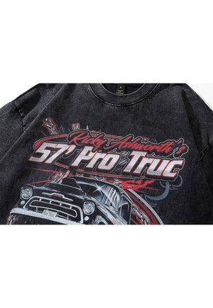 Trucker t-shirt old retro car tee grunge automobile top grey