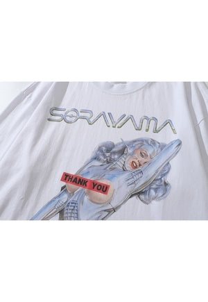 Sorayama t-shirt punk robot long tee retro cyber top white