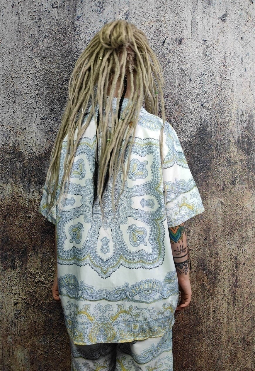 Baroque shirt paisley print short sleeve top in white yellow