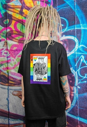 Gay King T-shirt LGBT rainbow heart tee Pride top in white