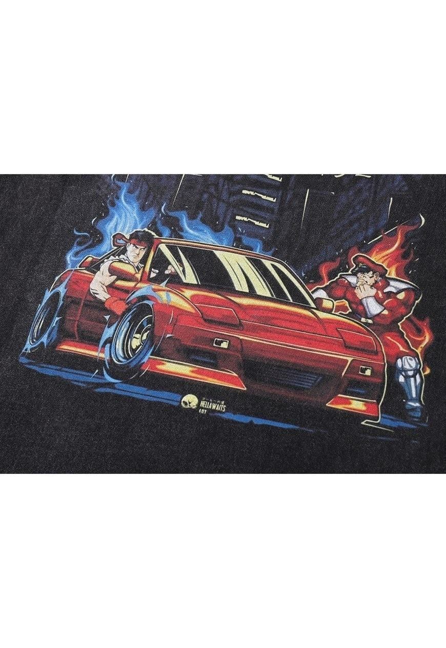 Racing car t-shirt Ferrari cartoon tee motorsports top grey