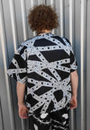 Chain print t-shirt handmade top barbered wire tee in black