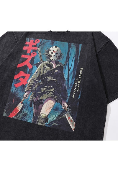 Horror anime t-shirt creepy mask tee grunge top vintage grey