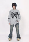 Distressed knitted jumper butterfly sweater ripped top grey