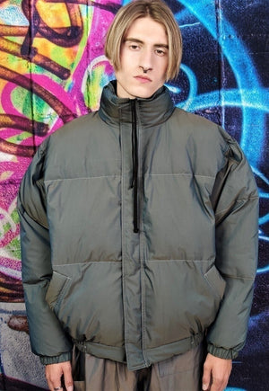 Luminous bomber shiny jacket reflective rave puffer in green