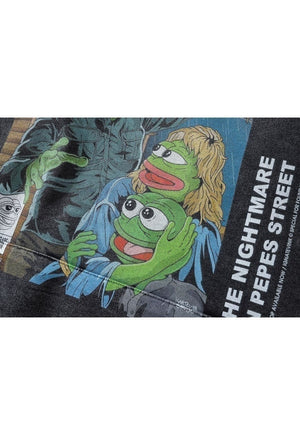 Kermit print hoodie retro cartoon pullover grunge top grey