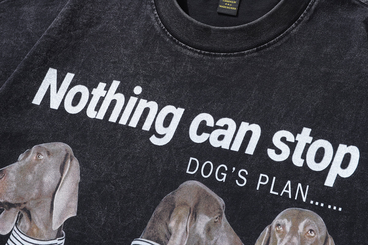 Prisoner t-shirt dog print tee retro cartoon top in vintage grey
