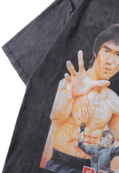 Bruce Lee t-shirt movie star tee retro fighter top in grey