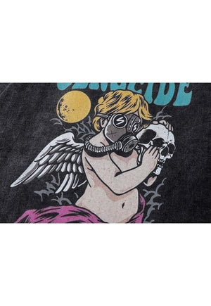 Angel print t-shirt punk grunge tee retro skeleton top grey