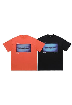 Punk print t-shirt gorpcore tee utility top in orange