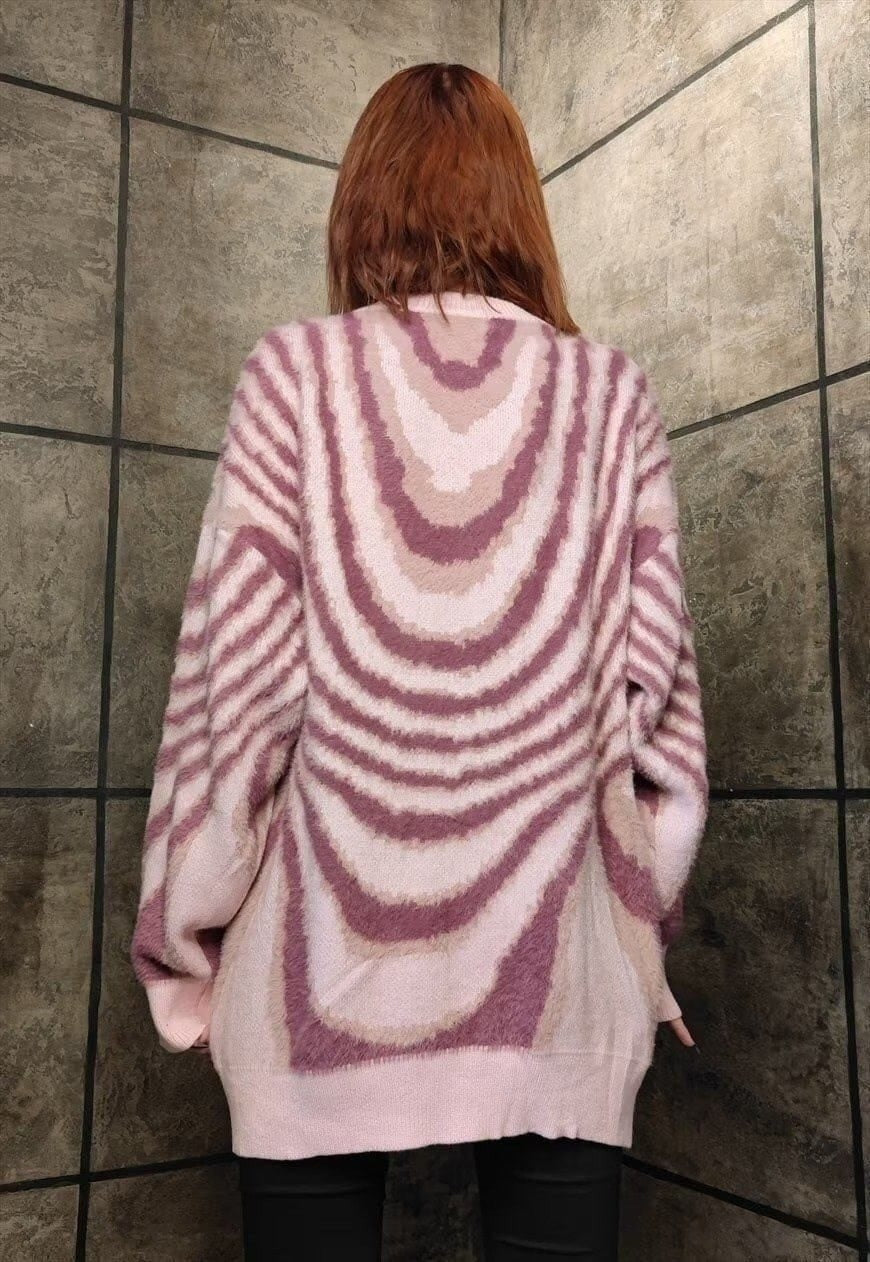 Abstract sweater knitted raver top cable ambient jumper pink